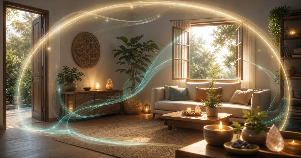 Casa iluminada e organizada com campo energético de proteção ao redor do ambiente