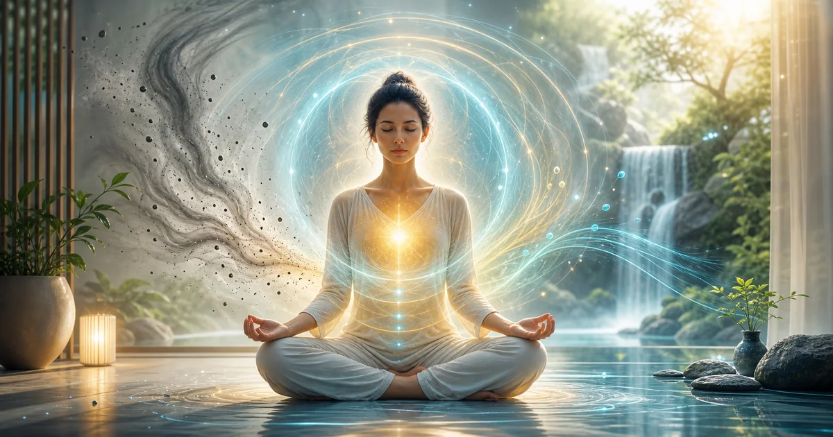 Pessoa realizando higiene energética com água, luz e reorganização do campo
