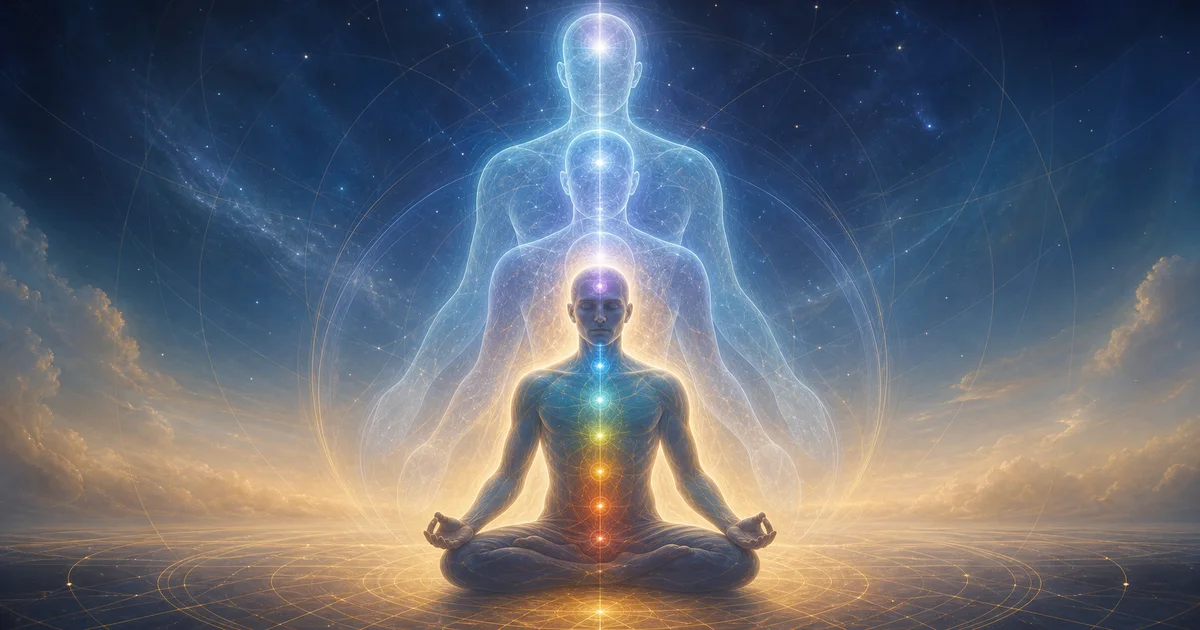 Representação dos corpos espirituais como camadas sutis da consciência em diferentes dimensões