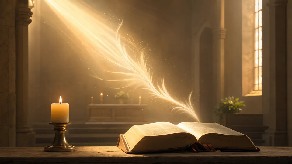 Livro sagrado e luz dourada representando anjos na Bíblia e na tradição cristã