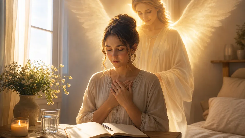 Pessoa consagrando o dia ao anjo da guarda em oração pela manhã