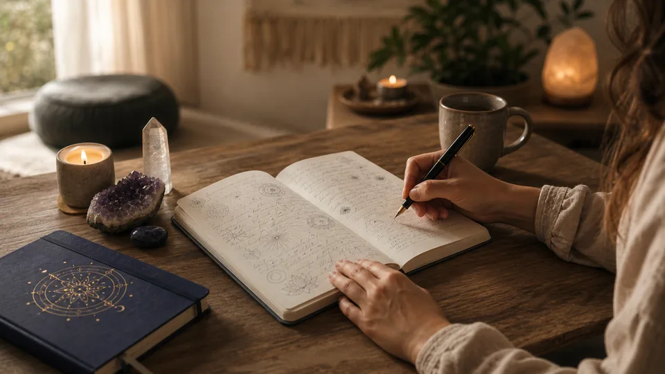 Diário de percepção espiritual para registrar exercícios do terceiro olho, intuição e sonhos