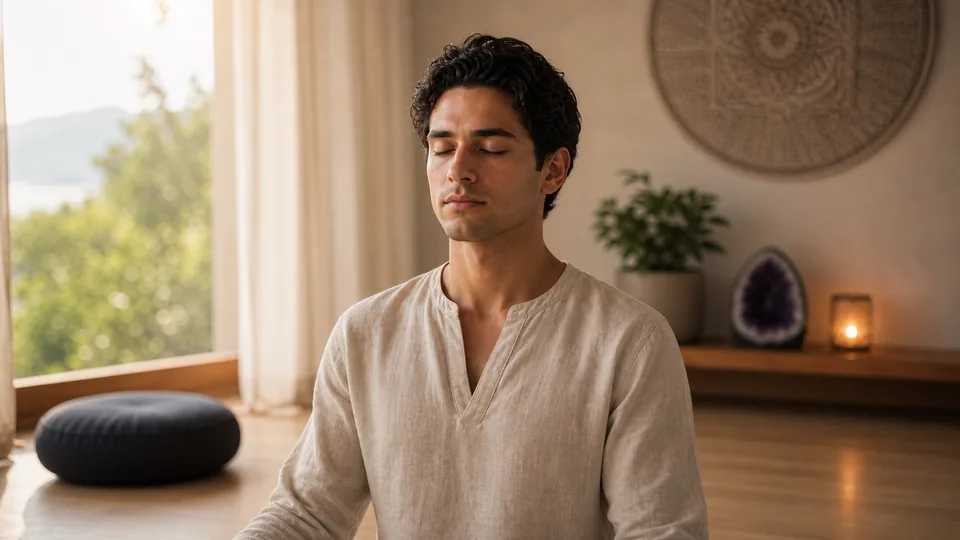 Pessoa relaxando testa e olhos antes de praticar exercícios para abrir o terceiro olho