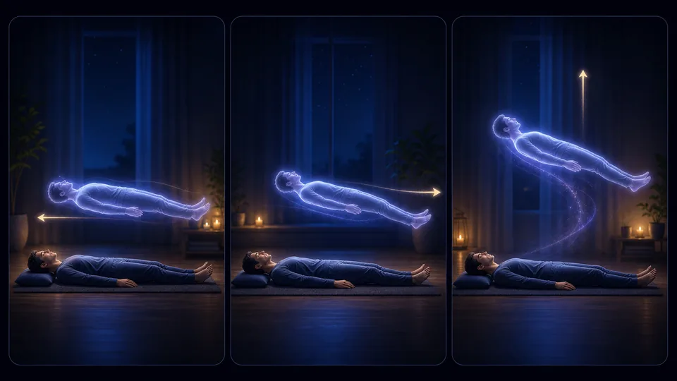 Tipos de deslizamento astral lateral, frontal e ascendente para projeção astral