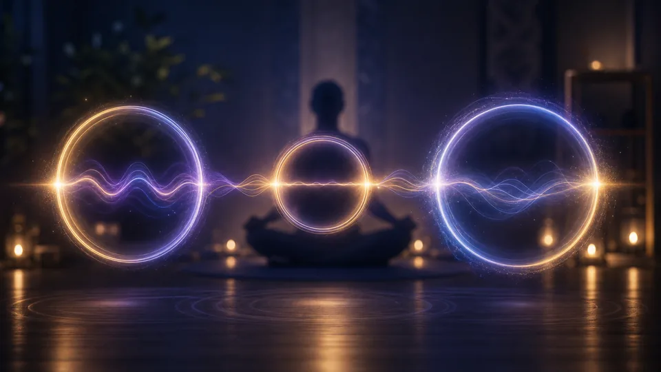 Ritmo respiratório 4-4-8 representado por círculos luminosos para projeção astral