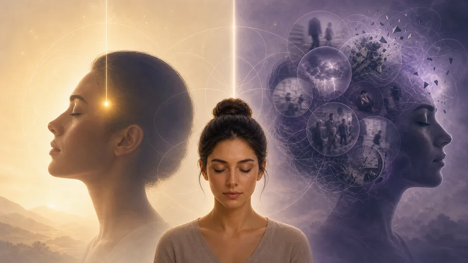 Comparação visual entre intuição silenciosa e imaginação ansiosa no desenvolvimento do terceiro olho