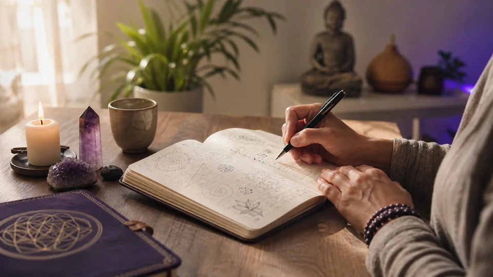 Caderno de prática espiritual para registrar exercícios do terceiro olho, intuição e sonhos