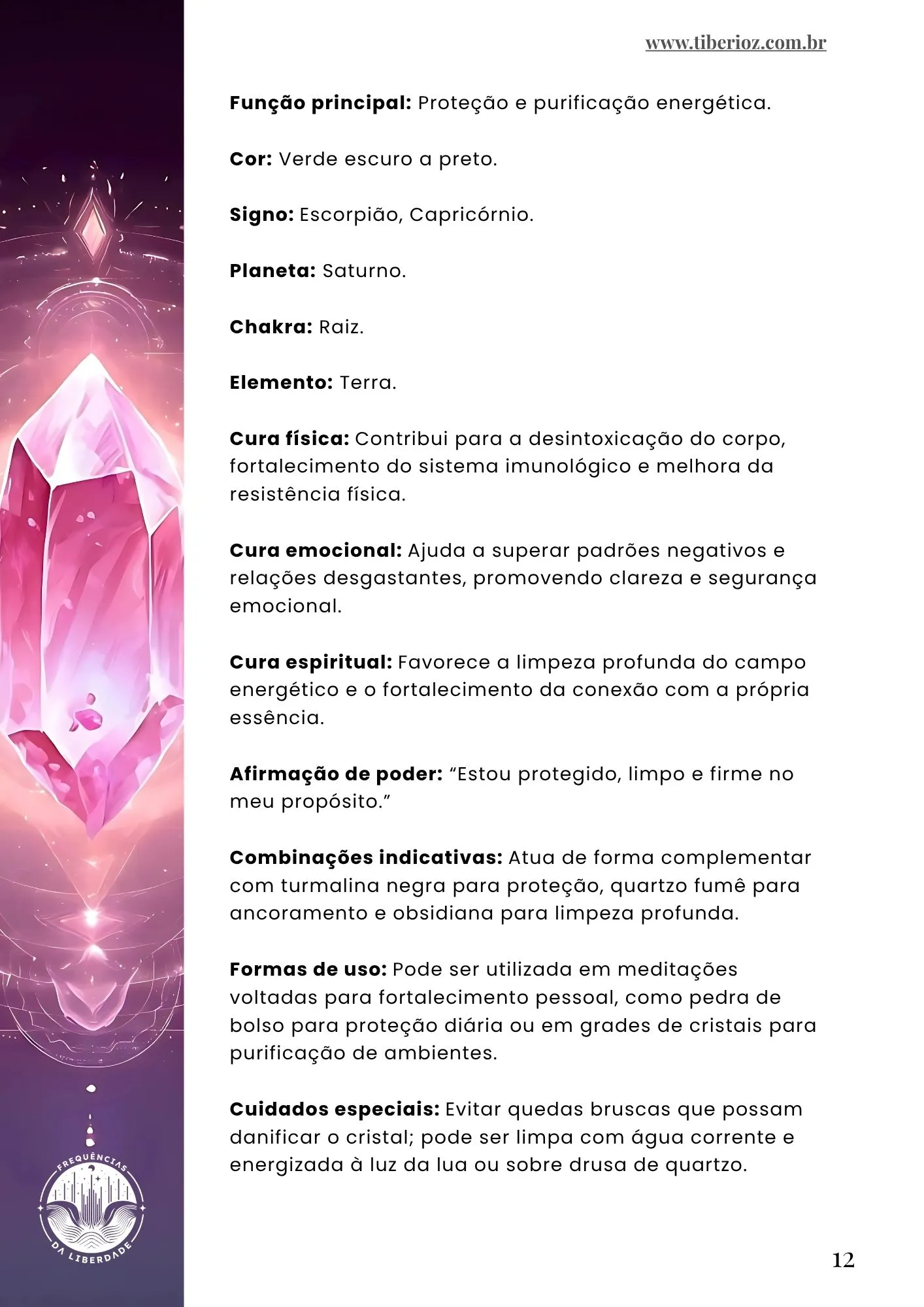 página interna do e-book Guia com 120 Cristais Terapêuticos