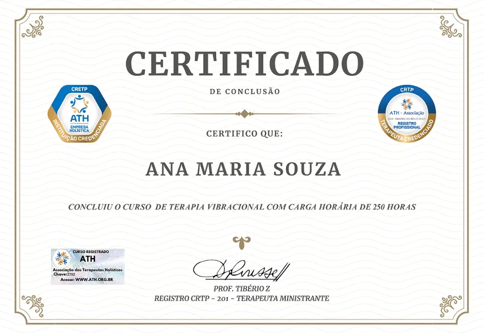 Certificado curso terapeuta quântico